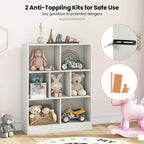 White/Brown 7-Cube Kids Toy Storage Organizer Bookcase, 1-Person Assembly