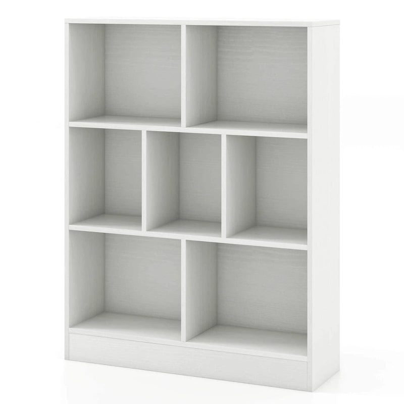 White/Brown 7-Cube Kids Toy Storage Organizer Bookcase, 1-Person Assembly