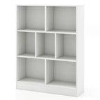 White/Brown 7-Cube Kids Toy Storage Organizer Bookcase, 1-Person Assembly