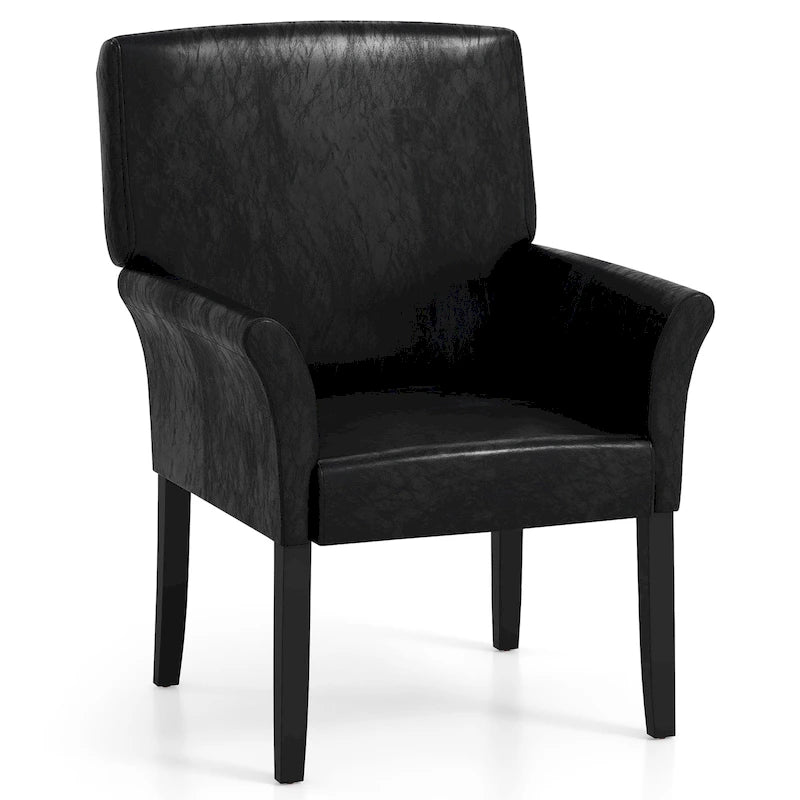 Black PU Leather Guest Chair with Armrests, Single Seat