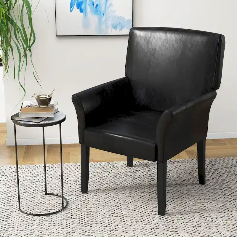 Black PU Leather Guest Chair with Armrests, Single Seat