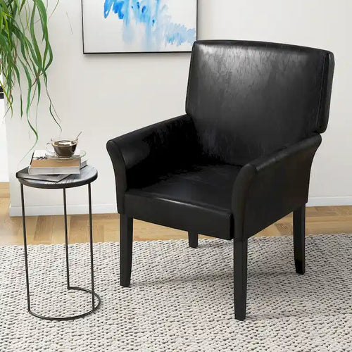 Fauteuil visiteur en cuir PU noir avec accoudoirs, une place