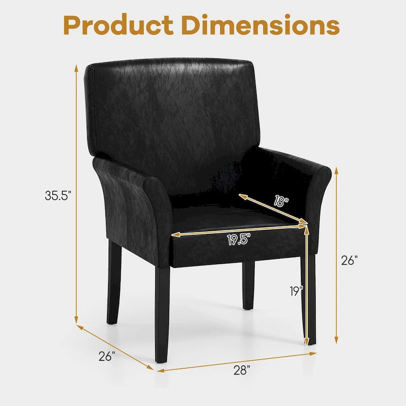 Black PU Leather Guest Chair with Armrests, Single Seat