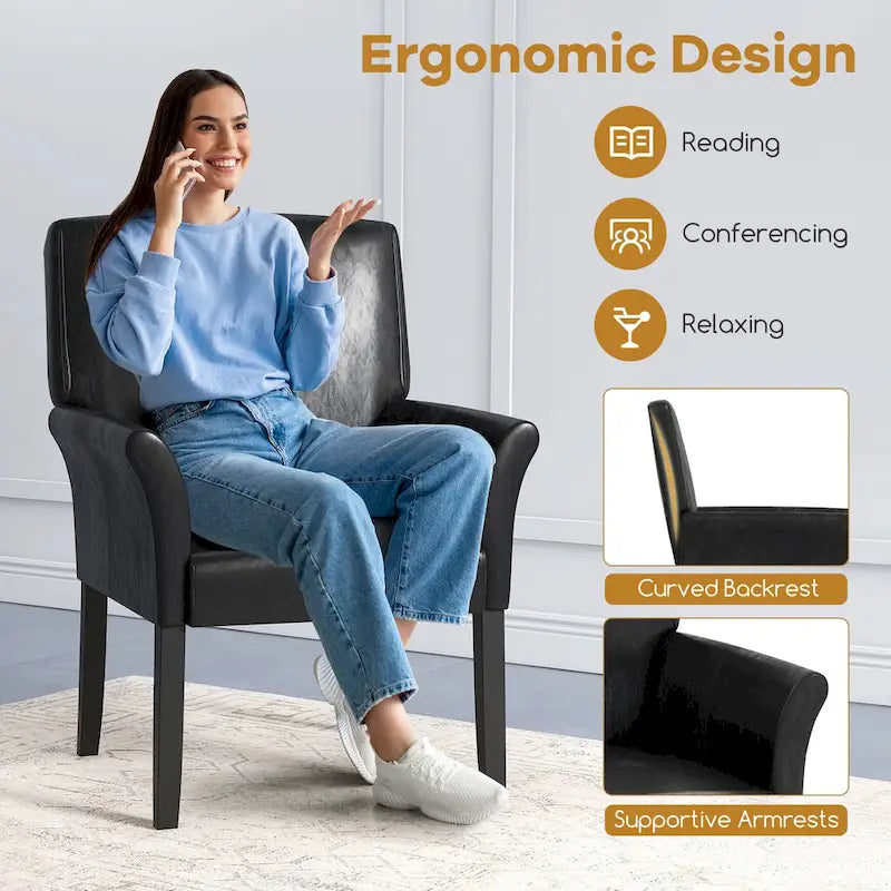 Black PU Leather Guest Chair with Armrests, Single Seat