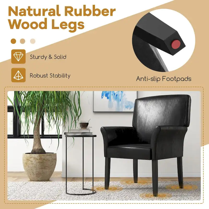 Black PU Leather Guest Chair with Armrests, Single Seat