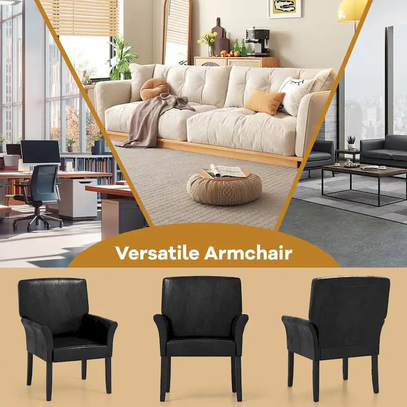 Black PU Leather Guest Chair with Armrests, Single Seat