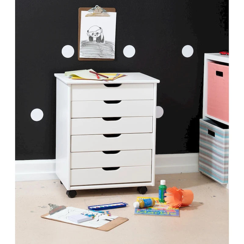 White 6-Drawer Rolling Storage Cart, Single-User