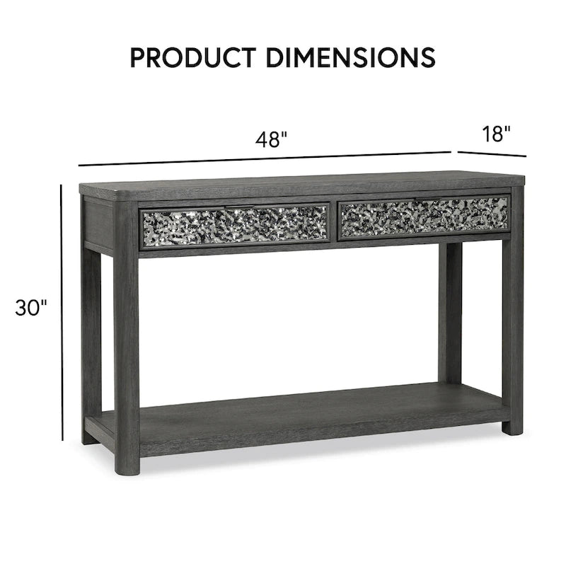 Ash Grey 2-Drawer Sofa Table with Open Shelf