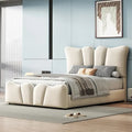 Beige Velvet Upholstered Bed with Headboard & Footboard – Twin, Sleeps 1