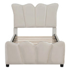 Beige Velvet Upholstered Bed with Headboard & Footboard – Twin, Sleeps 1