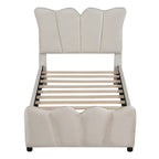 Beige Velvet Upholstered Bed with Headboard & Footboard – Twin, Sleeps 1