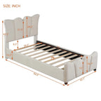 Beige Velvet Upholstered Bed with Headboard & Footboard – Twin, Sleeps 1