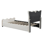 Beige Velvet Upholstered Bed with Headboard & Footboard – Twin, Sleeps 1