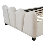 Beige Velvet Upholstered Bed with Headboard & Footboard – Twin, Sleeps 1