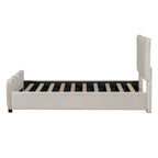 Beige Velvet Upholstered Bed with Headboard & Footboard – Twin, Sleeps 1