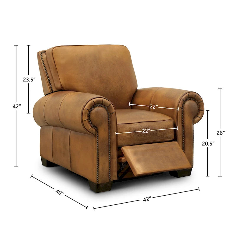 Tan / Taupe Top Grain Leather Manual Recliner Chair, Seats 1
