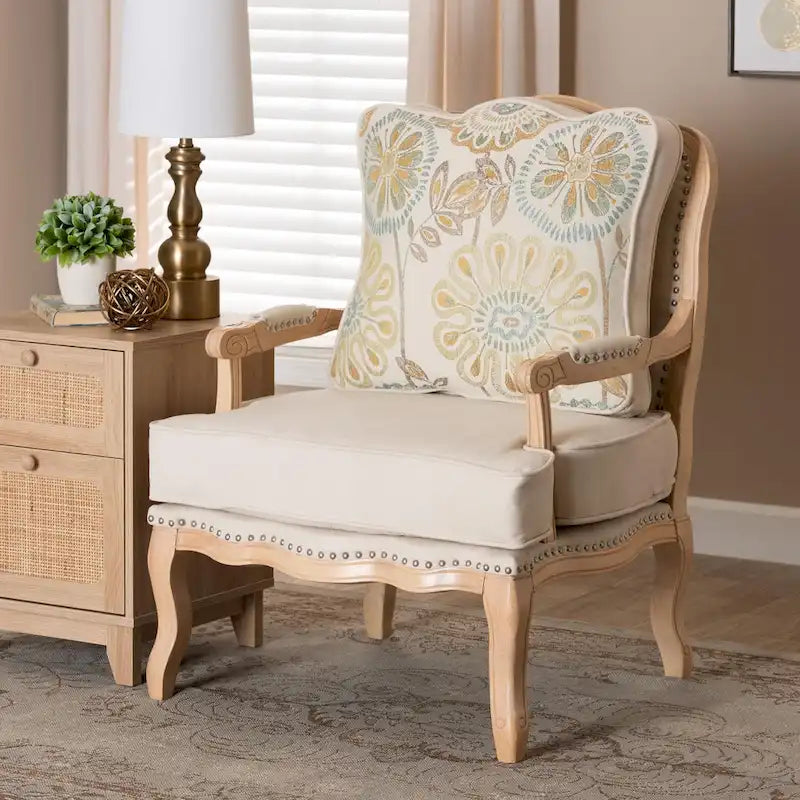 Multicolor / Cream / Whitewash Traditional Accent Chair, Single Seat