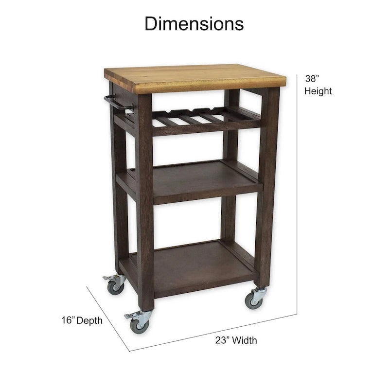Grey-brown / White Solid Acacia Wood Rolling Kitchen Cart