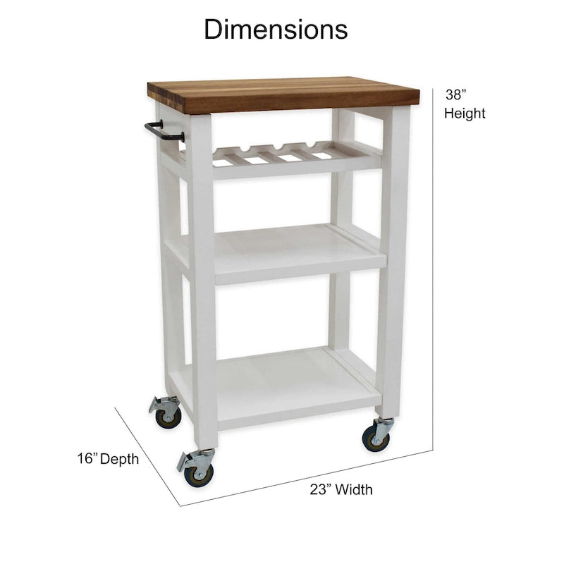 Grey-brown / White Solid Acacia Wood Rolling Kitchen Cart