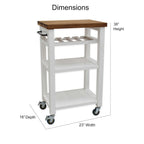 Grey-brown / White Solid Acacia Wood Rolling Kitchen Cart