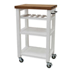 Grey-brown / White Solid Acacia Wood Rolling Kitchen Cart