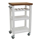 Grey-brown / White Solid Acacia Wood Rolling Kitchen Cart