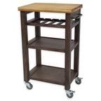 Grey-brown / White Solid Acacia Wood Rolling Kitchen Cart