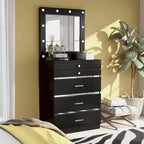 White / Black Makeup Vanity Chest with LED Mirror – 1-Person, 5 Drawers