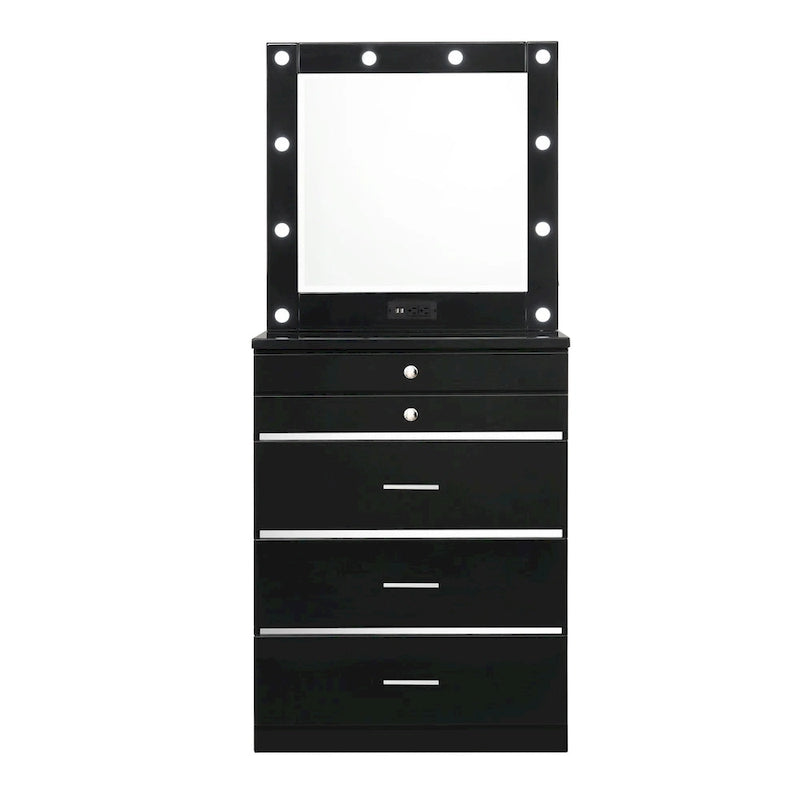 White / Black Makeup Vanity Chest with LED Mirror – 1-Person, 5 Drawers