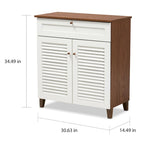 Walnut & White 4-Shelf Shoe Cabinet with Drawer – Fits 12 Pairs