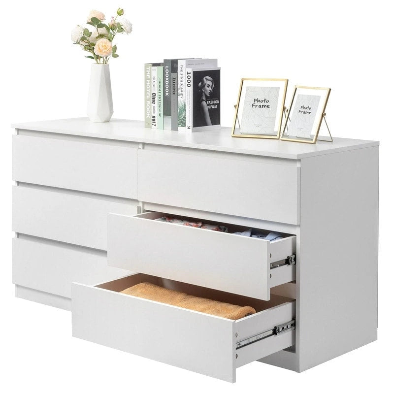 Black/White 6-Drawer Wood Dresser for Bedroom