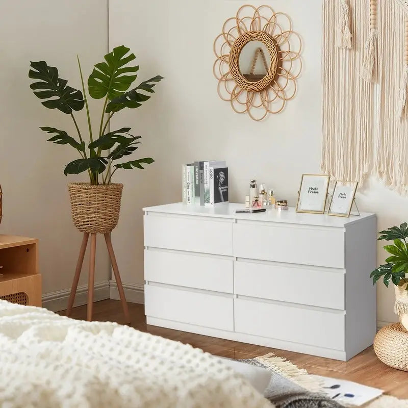 Black/White 6-Drawer Wood Dresser for Bedroom
