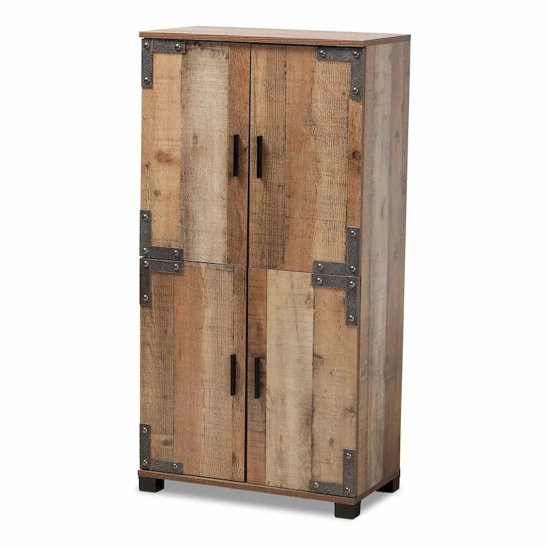 Brown Rustic 4-Door Shoe Cabinet, Holds up to 18 Pairs