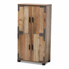Brown Rustic 4-Door Shoe Cabinet, Holds up to 18 Pairs