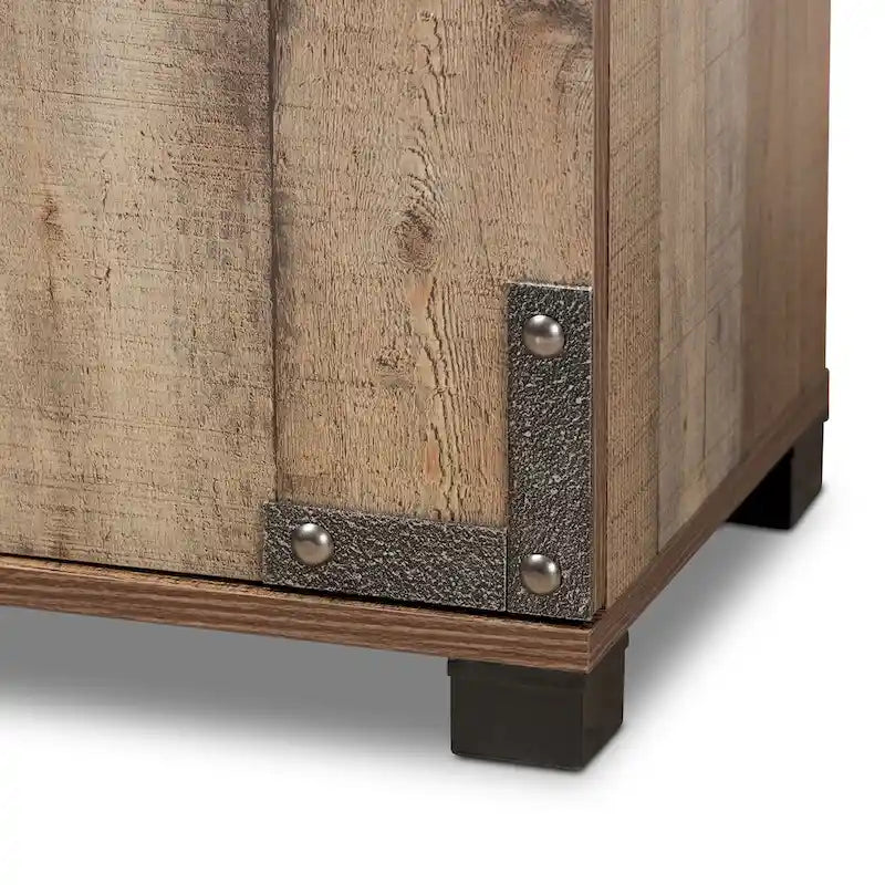 Brown Rustic 4-Door Shoe Cabinet, Holds up to 18 Pairs