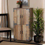 Brown Rustic 4-Door Shoe Cabinet, Holds up to 18 Pairs