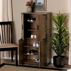 Brown Rustic 4-Door Shoe Cabinet, Holds up to 18 Pairs