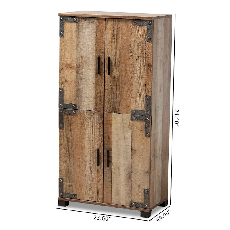 Brown Rustic 4-Door Shoe Cabinet, Holds up to 18 Pairs