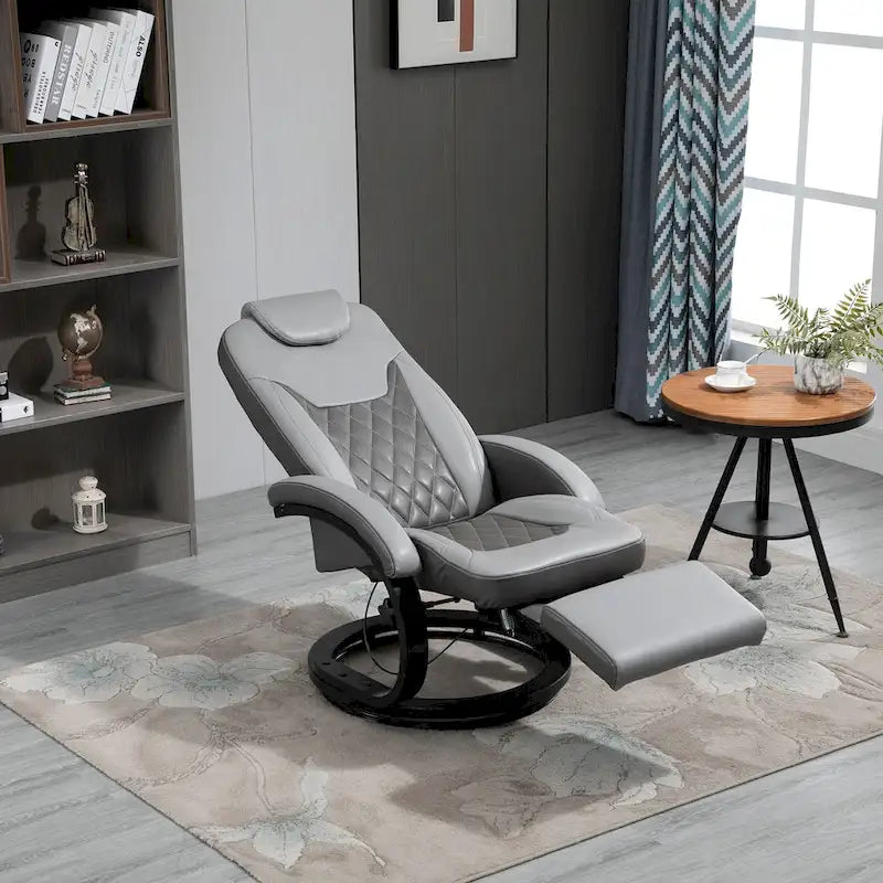 Grey PU Swivel Recliner Chair with Footrest & Headrest, for 1 Person