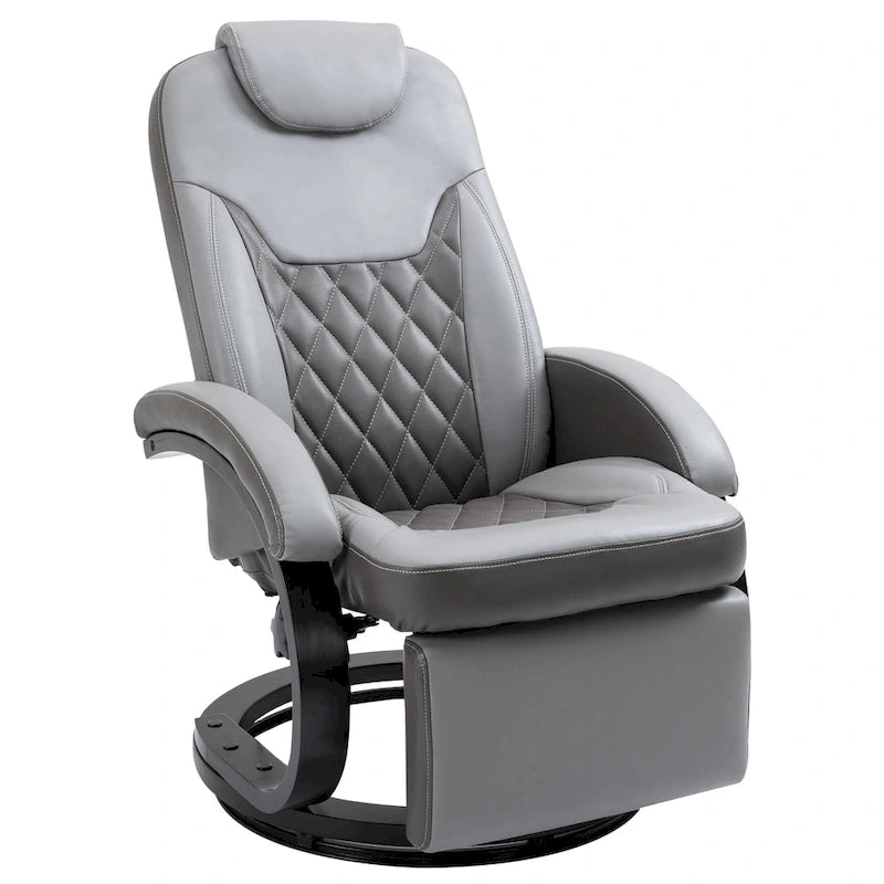 Grey PU Swivel Recliner Chair with Footrest & Headrest, for 1 Person