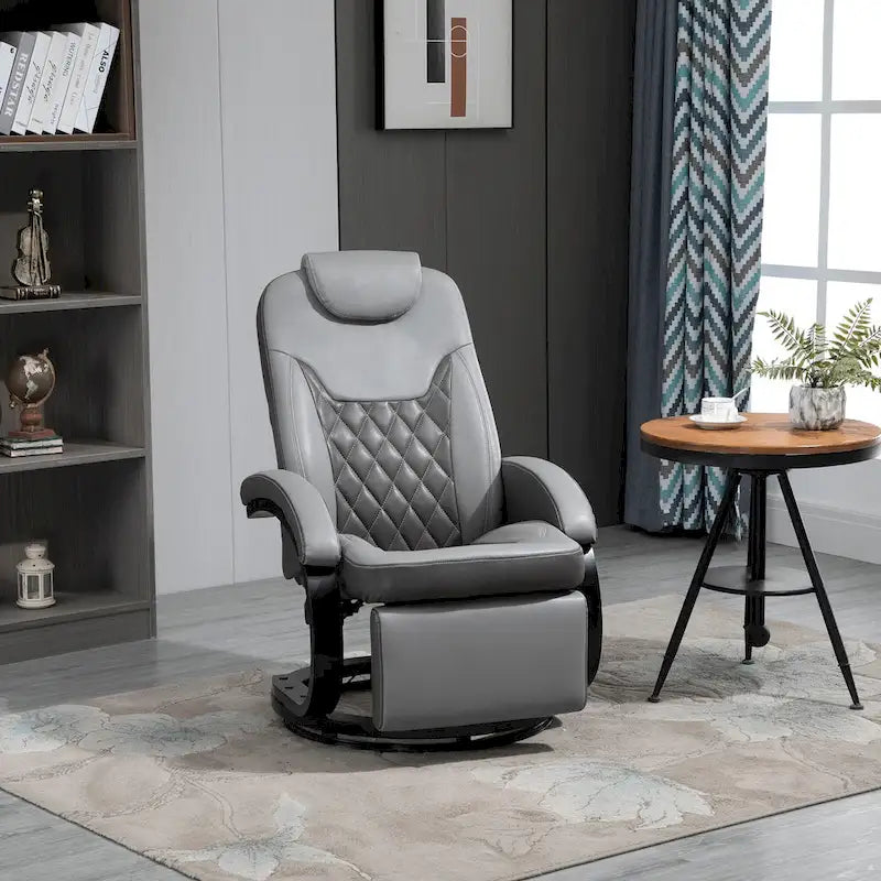 Grey PU Swivel Recliner Chair with Footrest & Headrest, for 1 Person