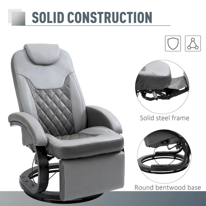 Grey PU Swivel Recliner Chair with Footrest & Headrest, for 1 Person