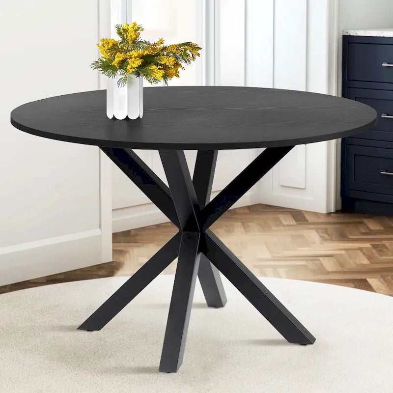 Black Round Dining Table, Pedestal Base, Seats 4