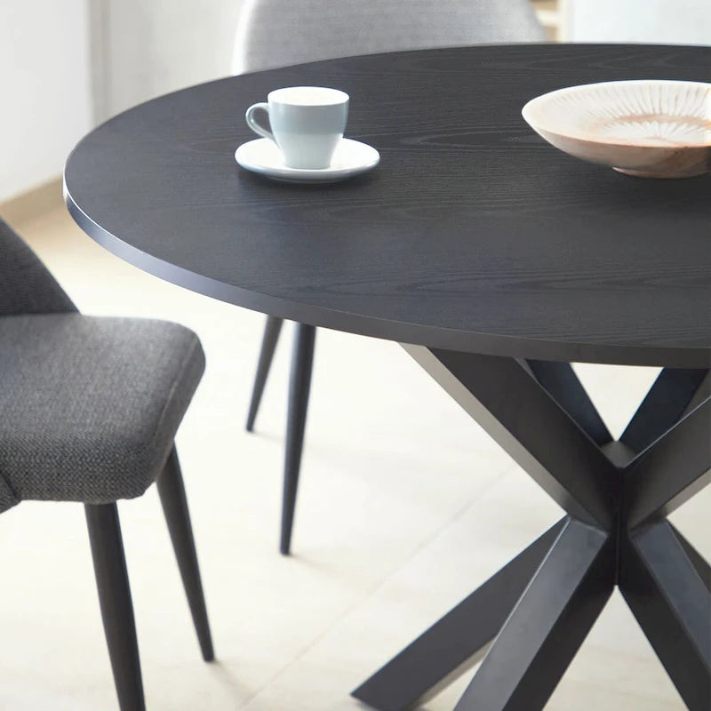 Black Round Dining Table, Pedestal Base, Seats 4