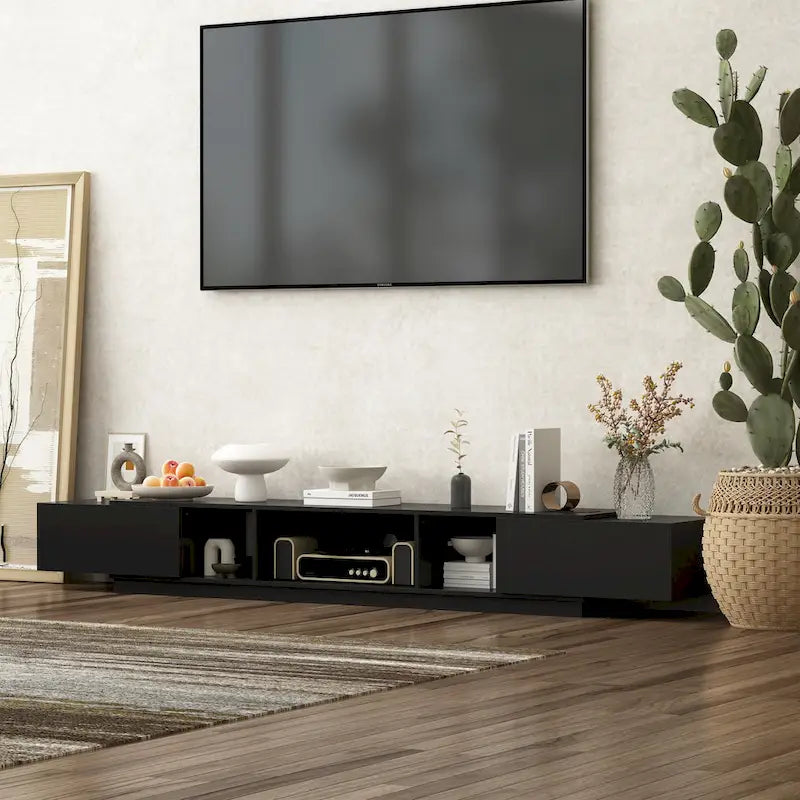 Black & White TV Stand with Drawers & Cable Management, 94.5 in.
