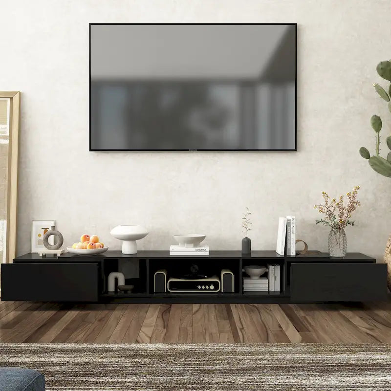Black & White TV Stand with Drawers & Cable Management, 94.5 in.