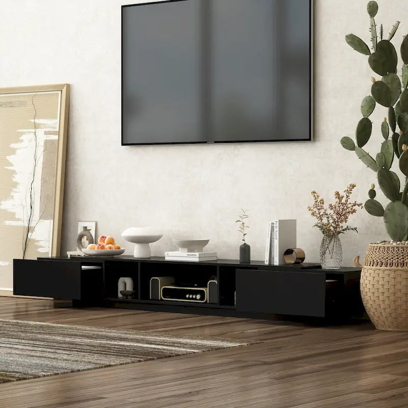 Black & White TV Stand with Drawers & Cable Management, 94.5 in.