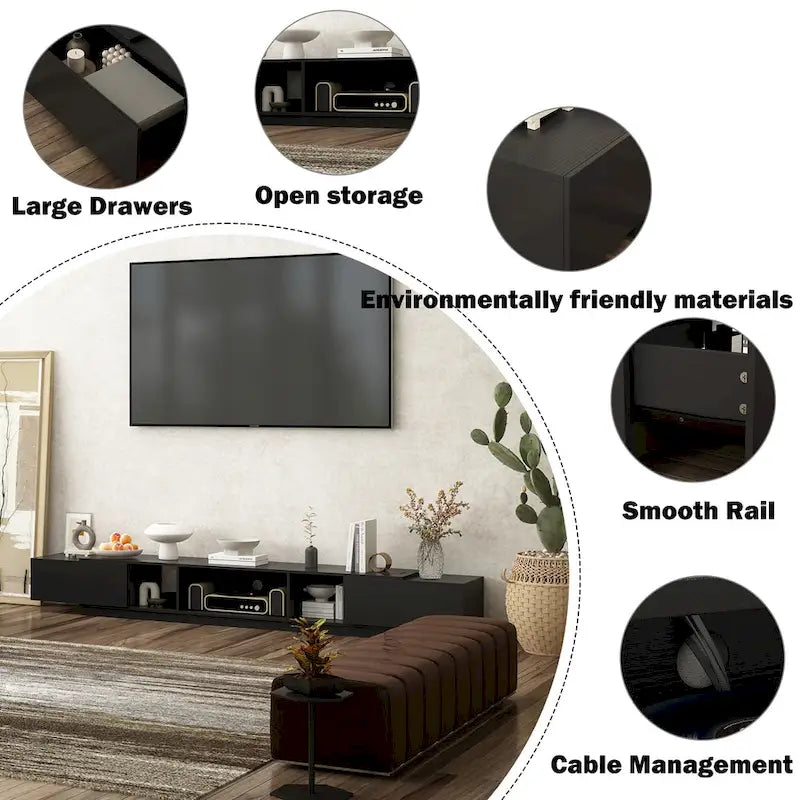 Black & White TV Stand with Drawers & Cable Management, 94.5 in.