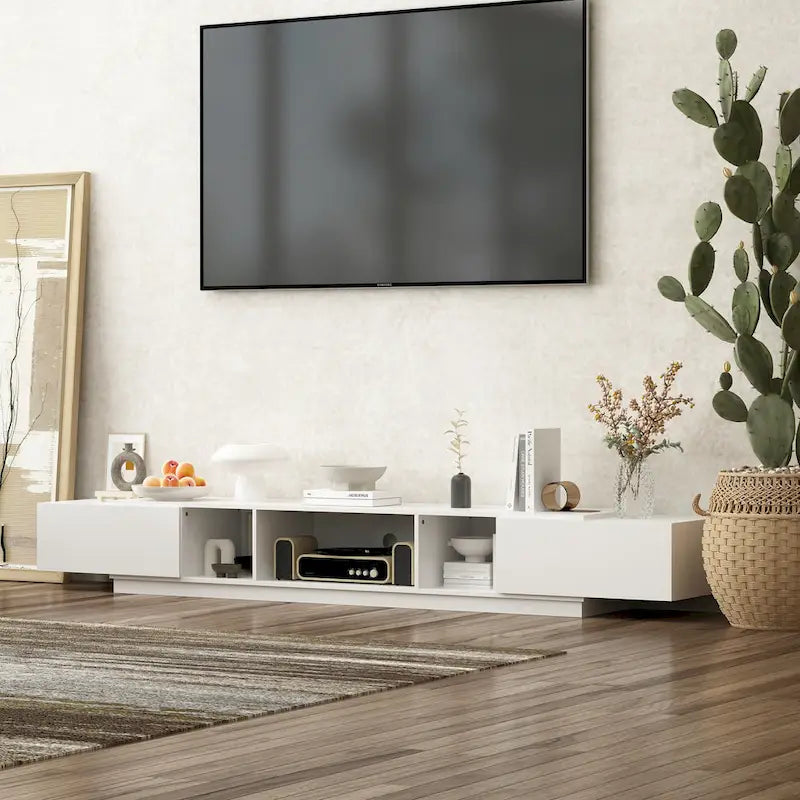Black & White TV Stand with Drawers & Cable Management, 94.5 in.