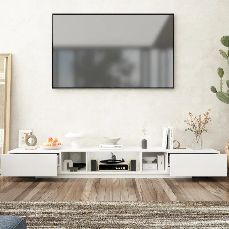 Black & White TV Stand with Drawers & Cable Management, 94.5 in.